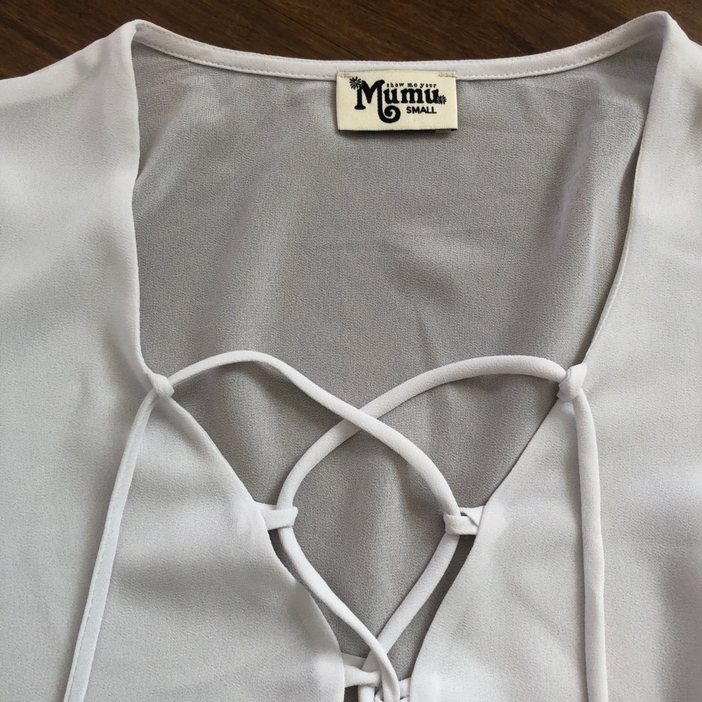 Show Me Your Mumu Babydoll Blouse Small Tie Top White Boho Peasant Romantic Poet - Picture 5 of 12